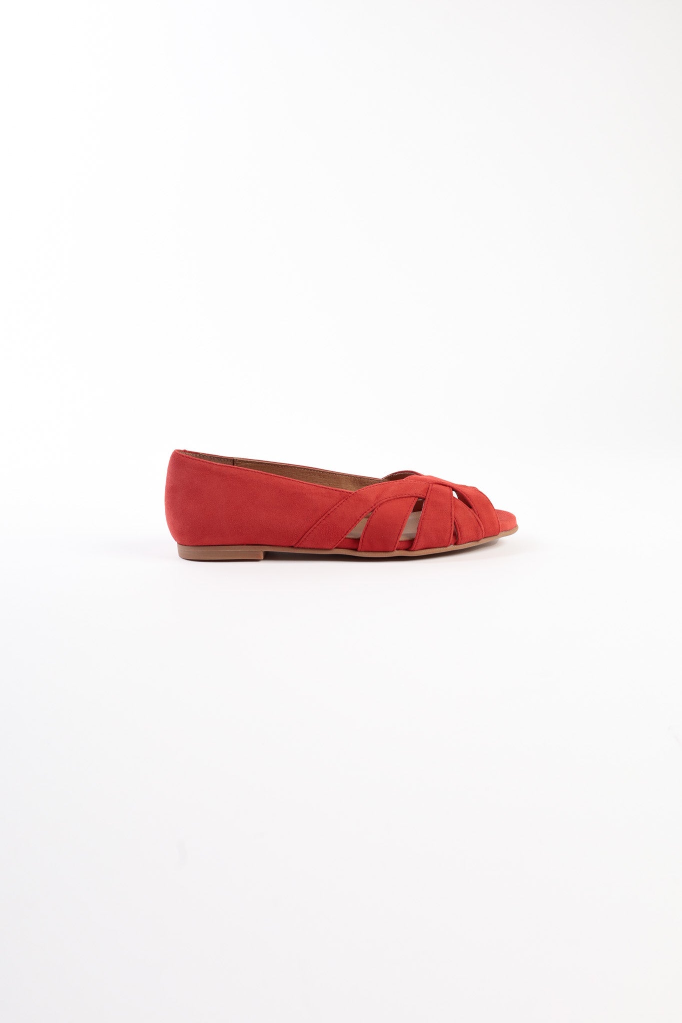 AMELIA RED - Peep-Toe Ballet Flats with Crossover Straps KMB shoes