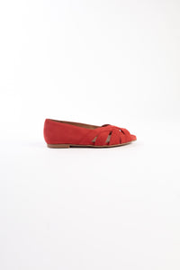 AMELIA RED - Peep-Toe Ballet Flats with Crossover Straps KMB shoes