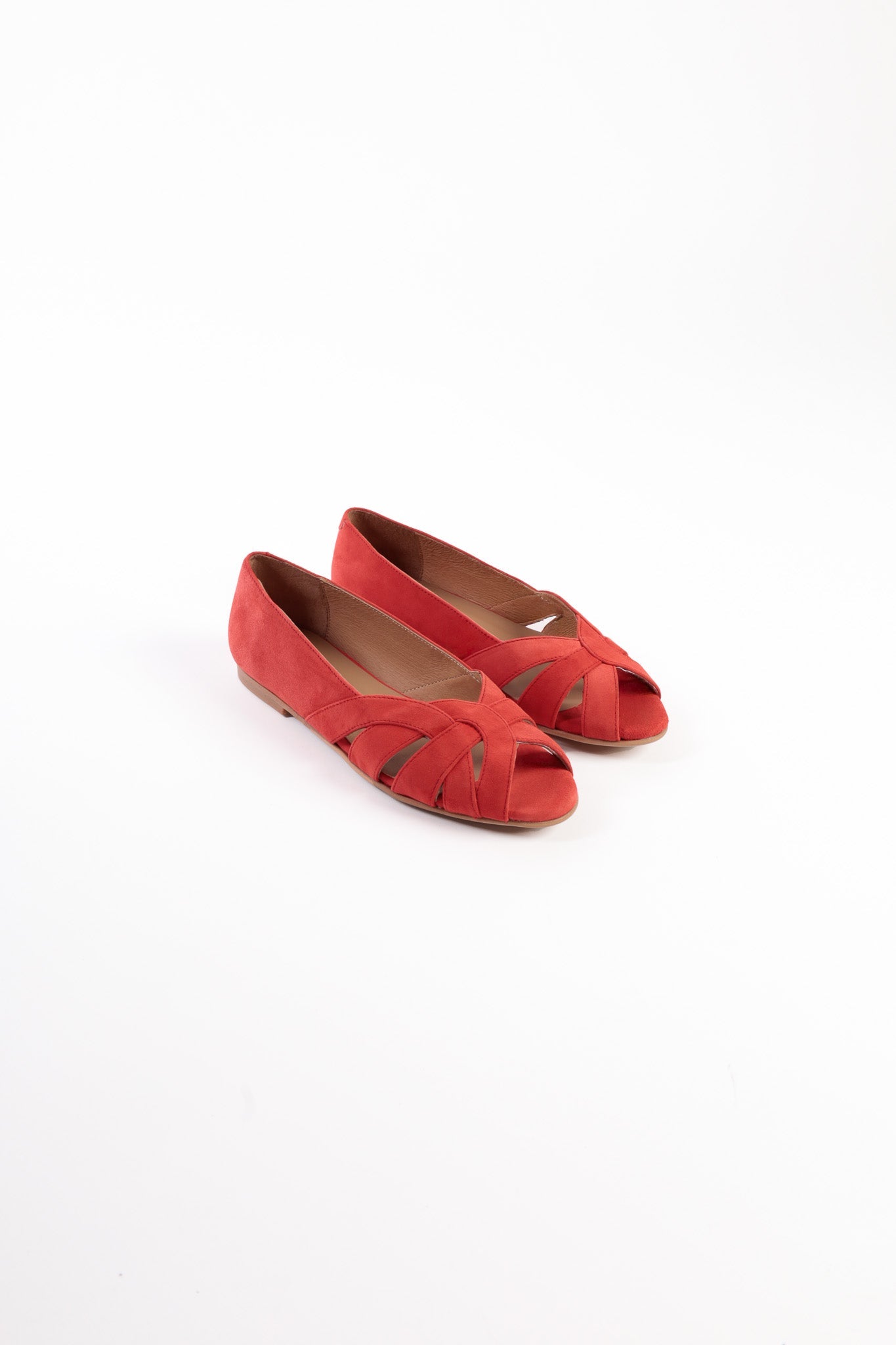 AMELIA RED - Peep-Toe Ballet Flats with Crossover Straps KMB shoes