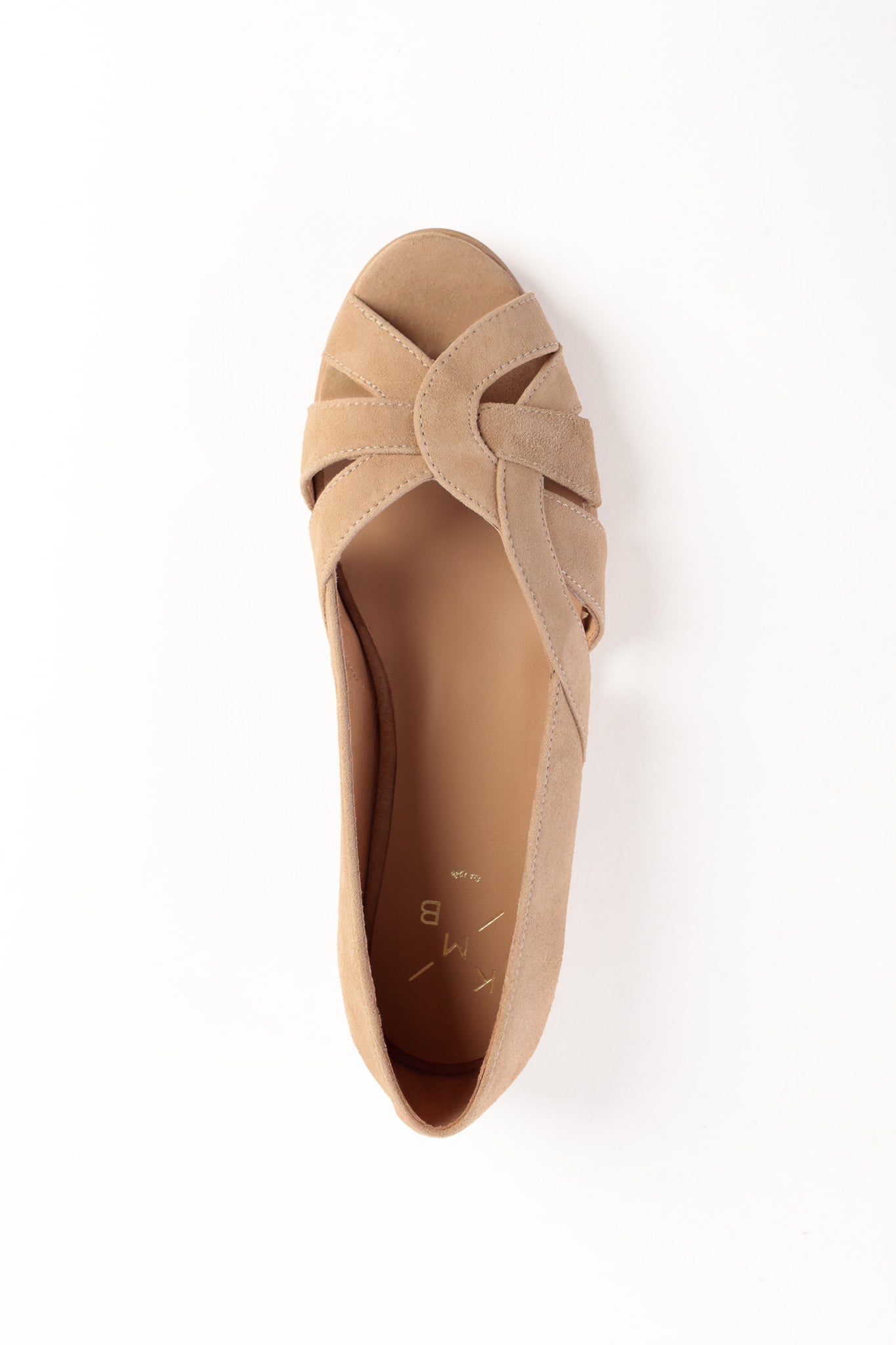 AMELIA CARAMEL - Peep-Toe Ballet Flats with Crossover Straps