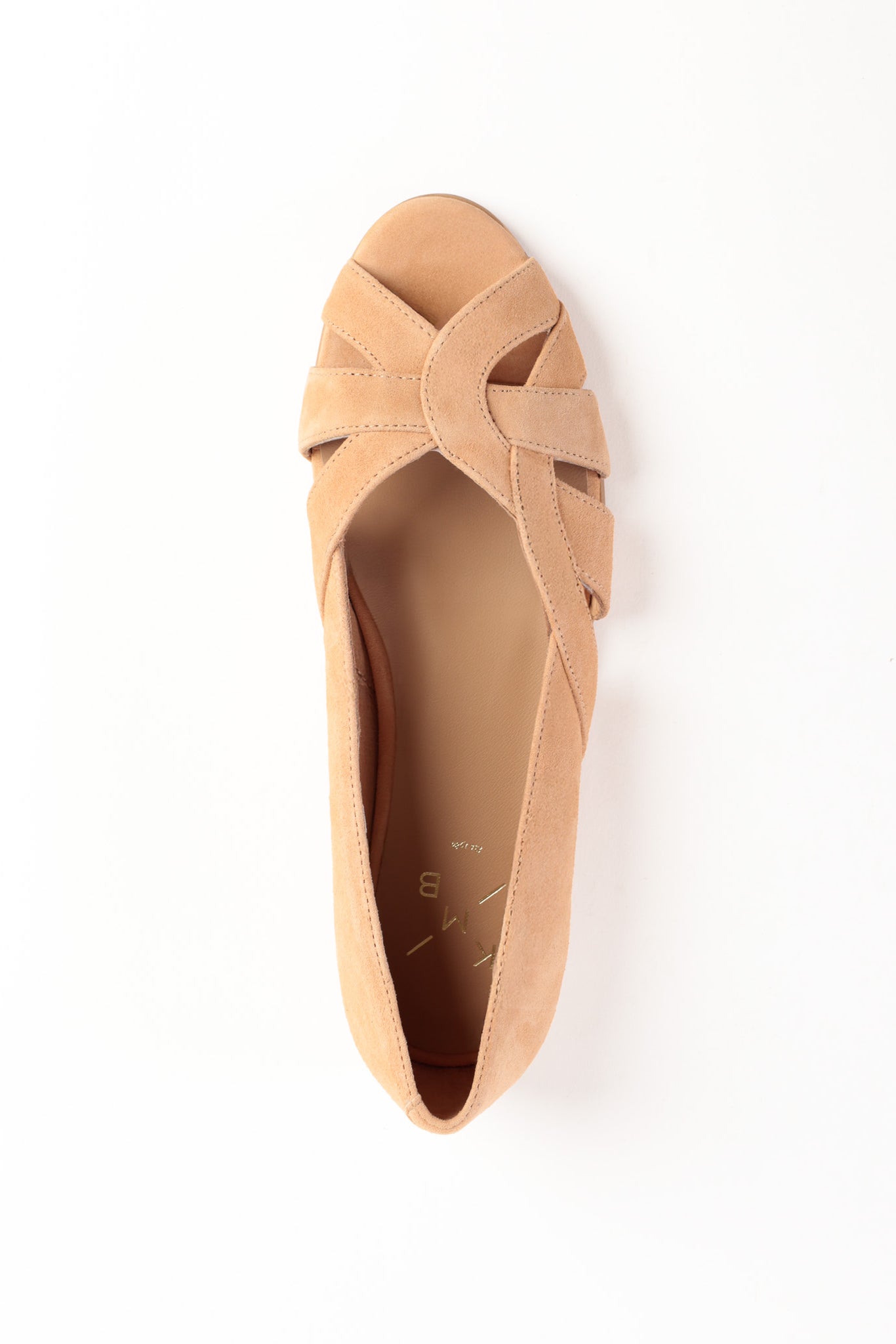 AMELIA NUT- Peep-Toe Ballet Flats with Crossover Straps