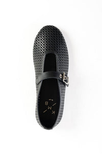 CARROLL BLACK - Perforated Leather Ballet Flats with Buckle