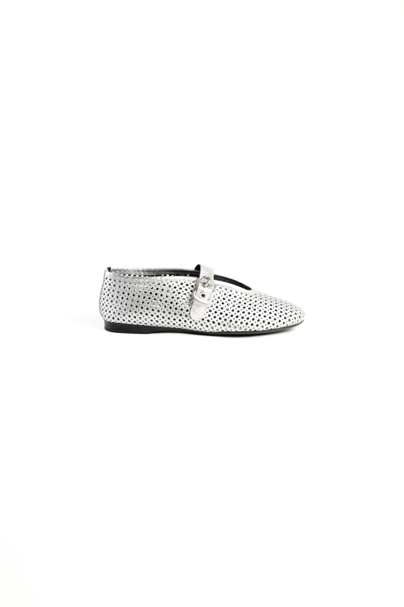 CARROLL SILVER- Perforated Leather Ballet Flats with Buckle