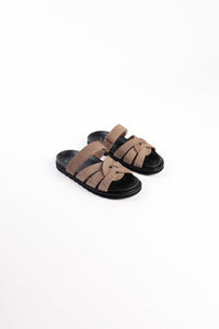 ATENEA CAMEL - Leather Crossover Straps Footbed Sandals KMB shoes