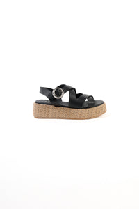 SAM BLACK - Crossover Leather Strap Platform Sandals