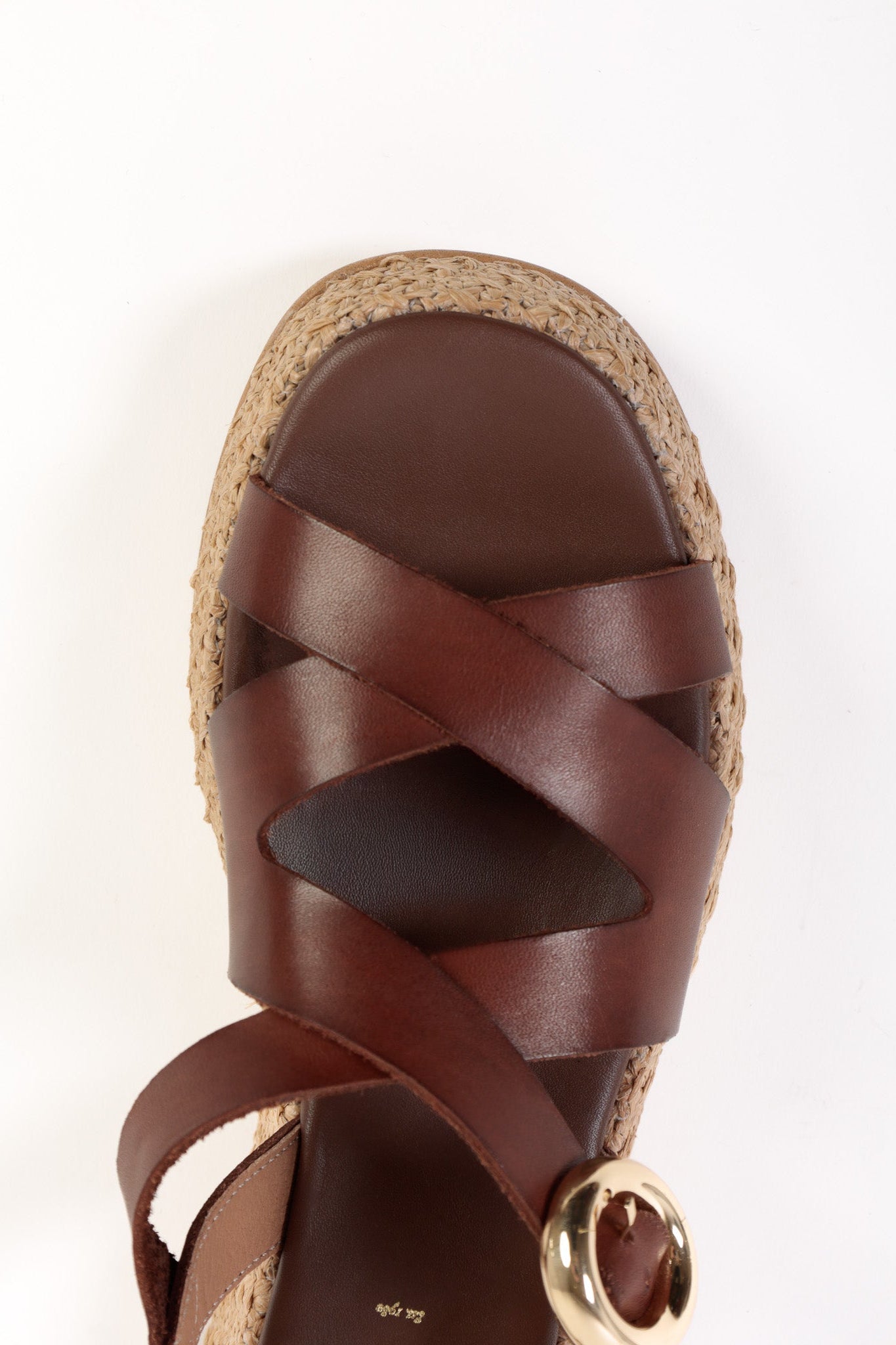 SAM CHOCOLATE - Crossover Leather Strap Platform Sandals