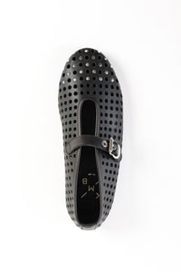 CARROLYN BLACK- Perforated Leather Ballet Flats with Studs and Buckle