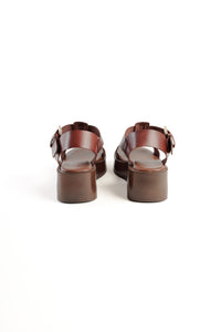 LINA CHOCOLATE - Leather T-Bar Platform Sandals