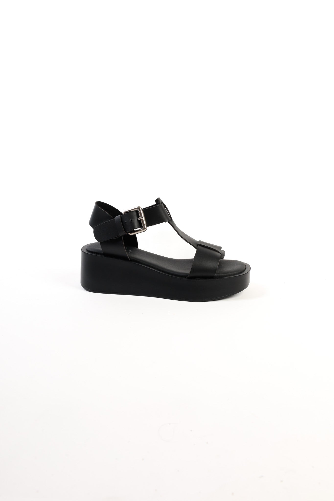 LINA BLACK - Leather T-Bar Platform Sandals