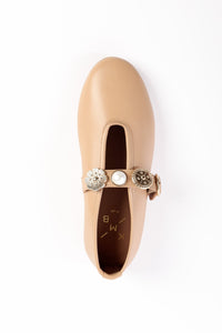 CLARICE CAMEL- Leather Ballet Flats with Embellished Strap KMB shoes