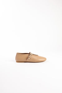 CLARICE CAMEL- Leather Ballet Flats with Embellished Strap KMB shoes