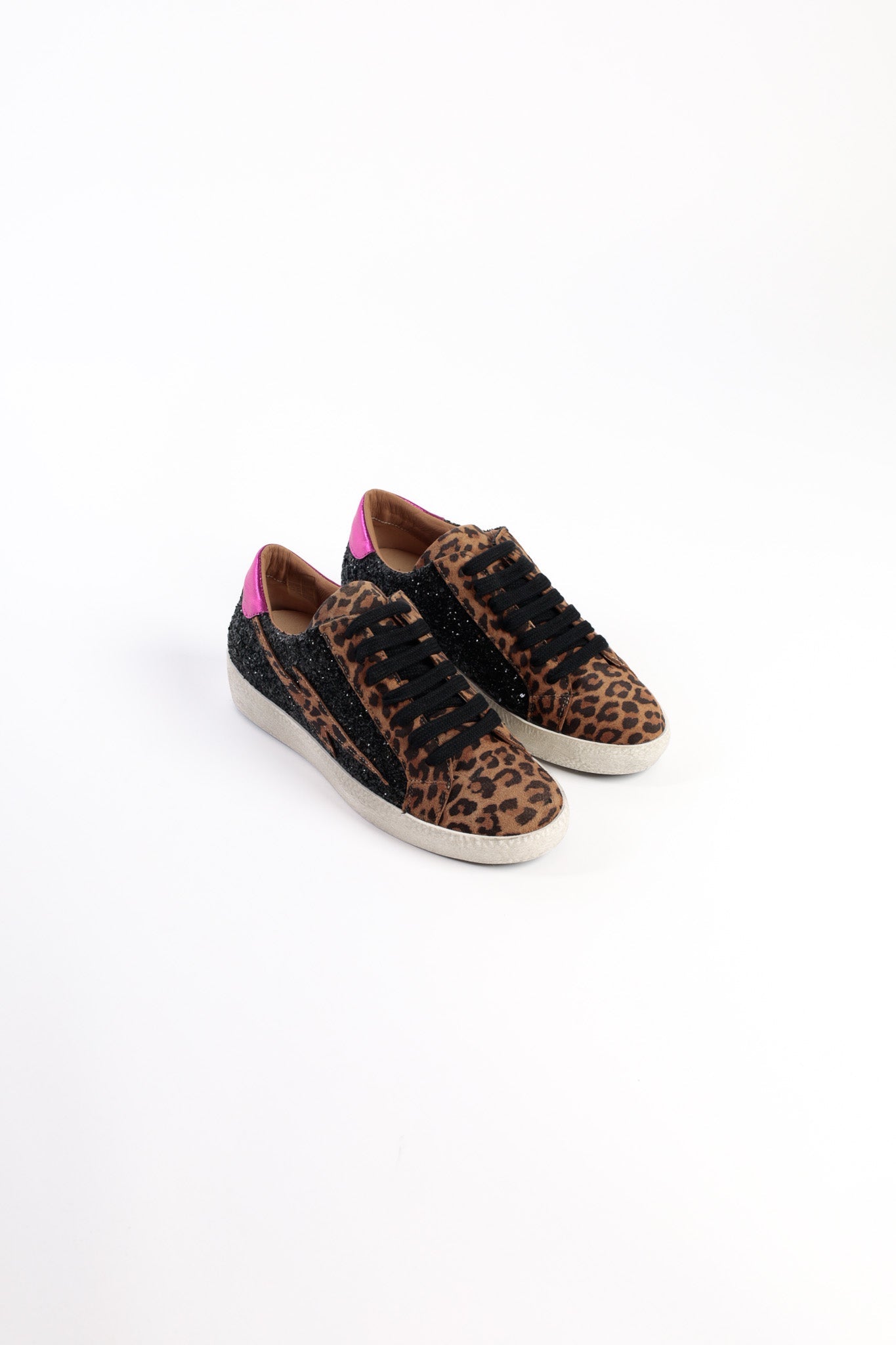 ALIA LEOPARD – Lace-Up Leather Sneakers with Glitter KMB shoes