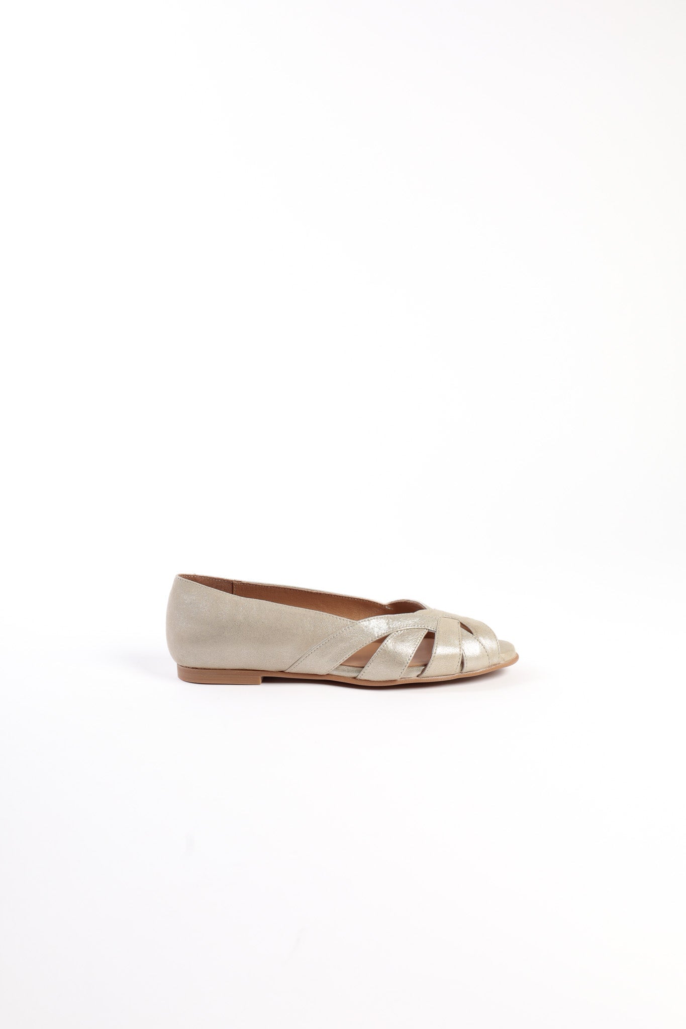 AMELIA GOLD - Peep-Toe Ballet Flats with Crossover Straps KMB shoes