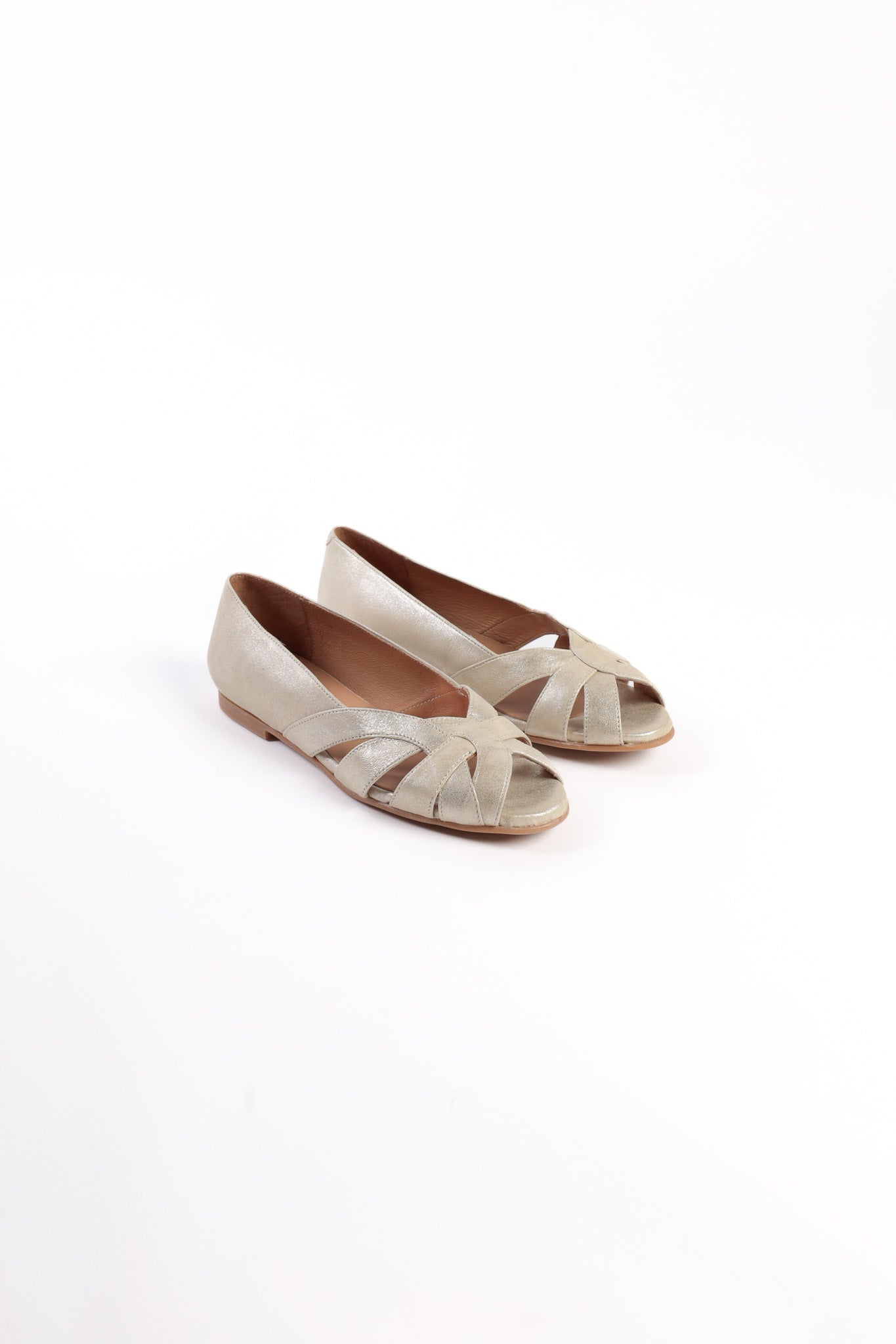 AMELIA GOLD - Peep-Toe Ballet Flats with Crossover Straps KMB shoes