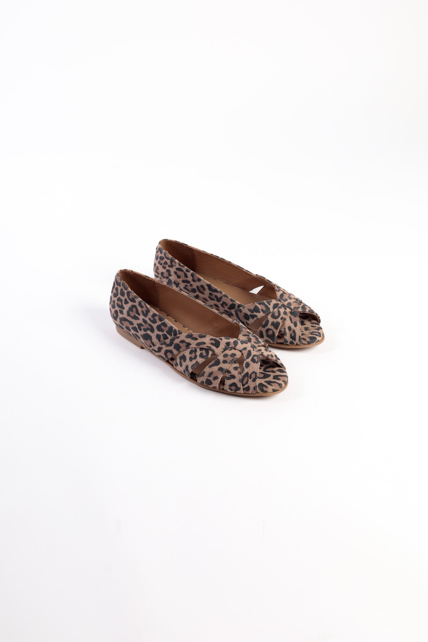 AMELIA LEOPARD - Peep-Toe Ballet Flats with Crossover Straps KMB shoes