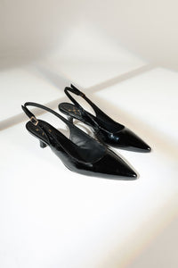 KITTEN BLACK-  Pointed toe slingback pumps KMB shoes