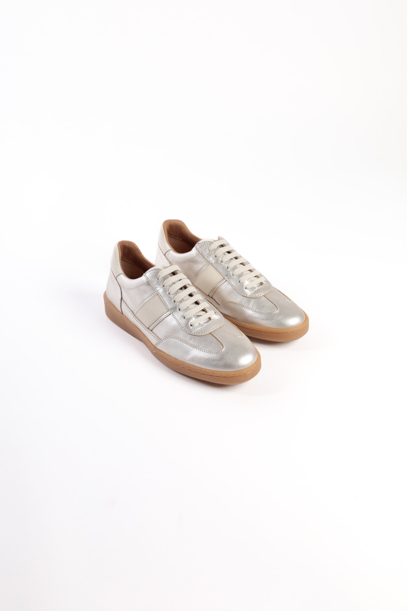 MARIAN SILVER – Lace-Up Leather Sneakers KMB shoes